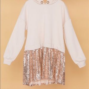 Girls Ivory Rose Gold Sequin Dress